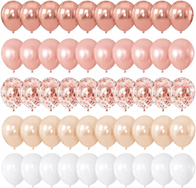 Rose Gold Balloons, 12Inch Metallic Pearl Rose Gold and White Balloons by Froova