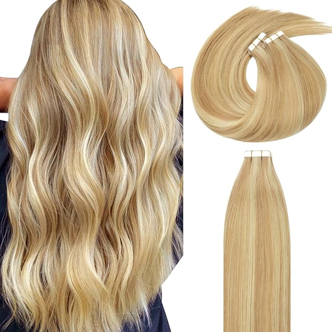 Lacer Blonde Tape in Hair Extensions Human Hair 12 Inch Double Sided Golden Blonde to Platinum Blonde Invisible Tape in Hair Extensions Human Hair 30g 20 Pieces