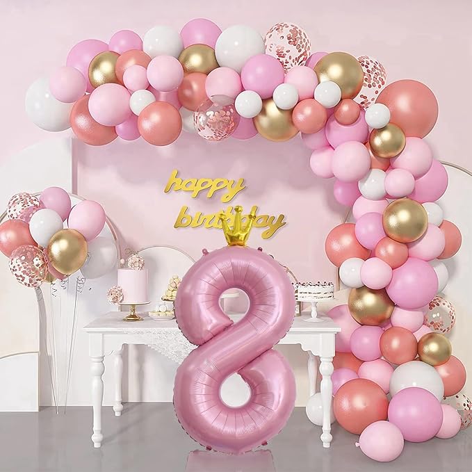 40 Inch Pearl Pink Number Balloons, Big Crown Foil Number 8 Balloons - Image 6