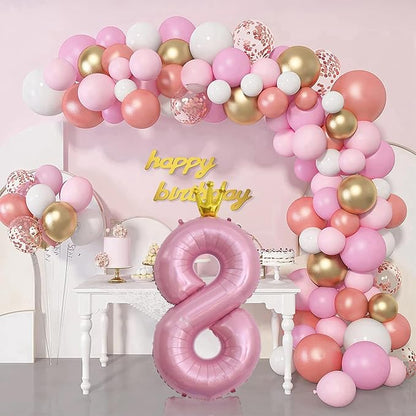 40 Inch Pearl Pink Number Balloons, Big Crown Foil Number 8 Balloons - Image 6