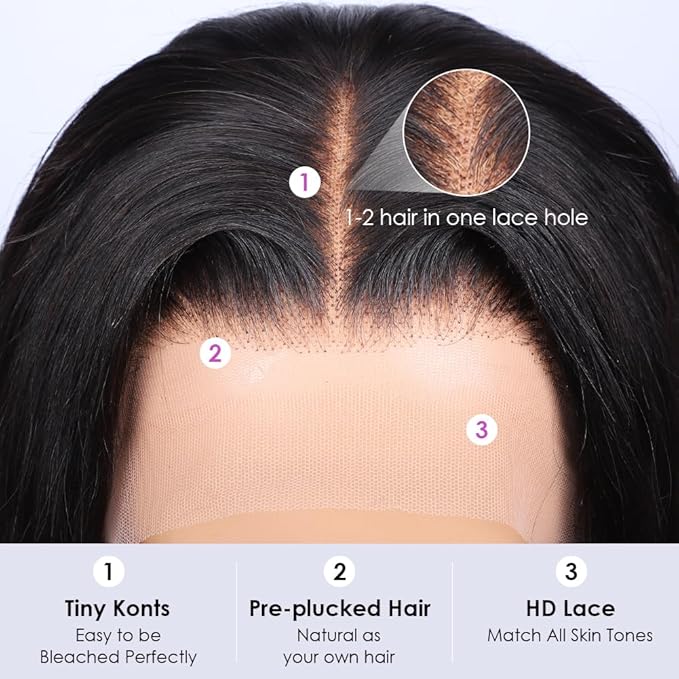Iris Queen 12A 220 Density 13x4 HD Lace Front Wigs Human Hair Pre Plucked Straight Virgin Human Hair Transparent Lace Frontal Wig for Black Women Natural Black Color(24 inch)