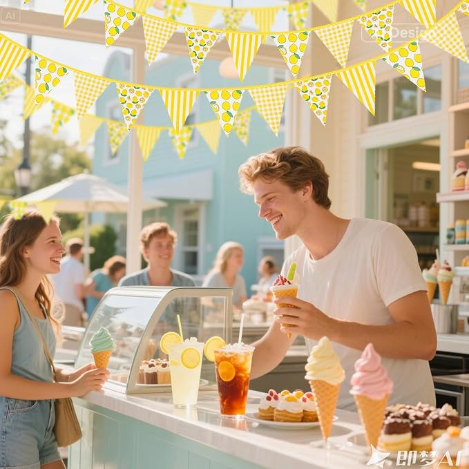 G2PLUS 39Ft Lemon Party Decorations, Reusable Cotton Triangle Flags Party - Image 4