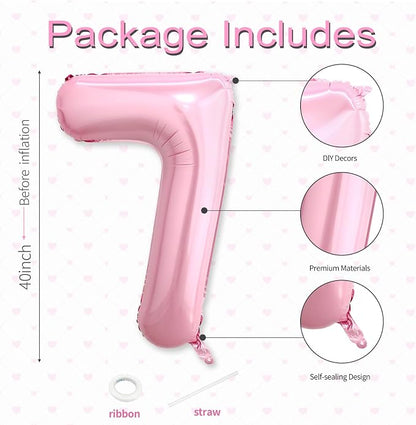 40 Inch Pink Number 7 Balloon, Giant Number Balloons, Birthday Decorations | - Image 3