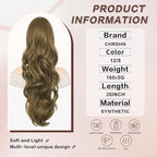 Ponytail Extension, Drawstring Ponytail Extension for Women 26 Inch Long Wavy Brown Pony Tails Hair Extensions Synthetic Clip in Ponytail Hairpiece for Women(12/8)