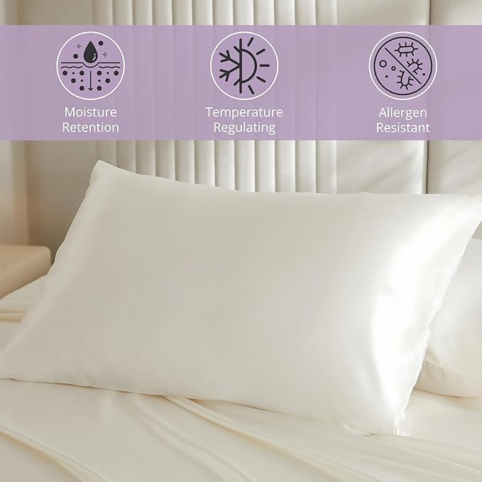 Mulberry Park 30 Momme 100% Pure Mulberry Silk Pillowcase - Luxury Charmeuse Weave for Hair and Skin, Cooling Silk Pillow Cover for Beauty Sleep - King Size 20"x36" / Ivory