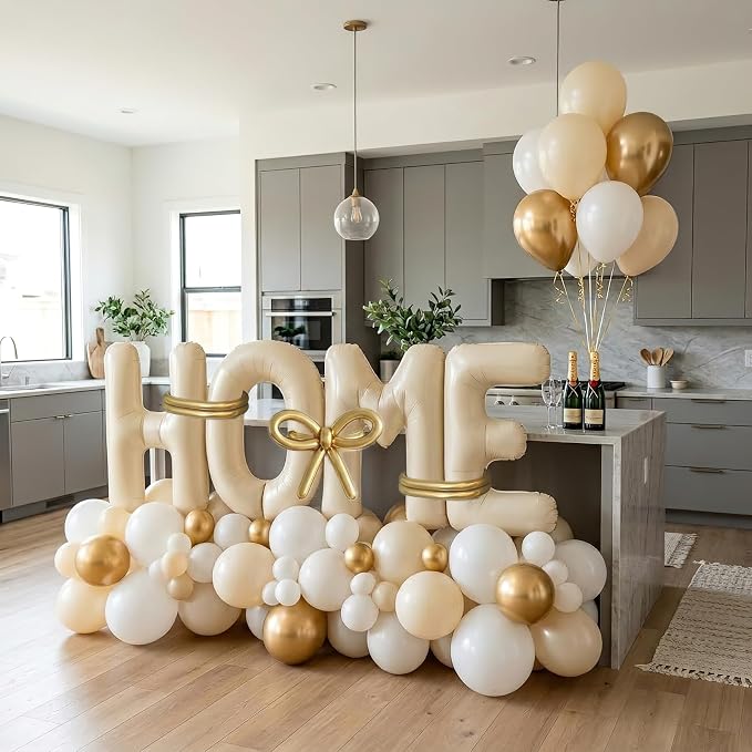 40 Inch Giant HOME Letter Balloons Decor Kit Boho Cream White Champagne Gold by Unknown