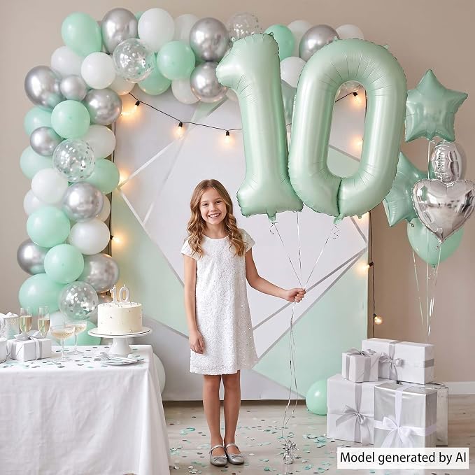 Olive Green Number 10 Balloon 40 Inch, Backdrop - Image 2