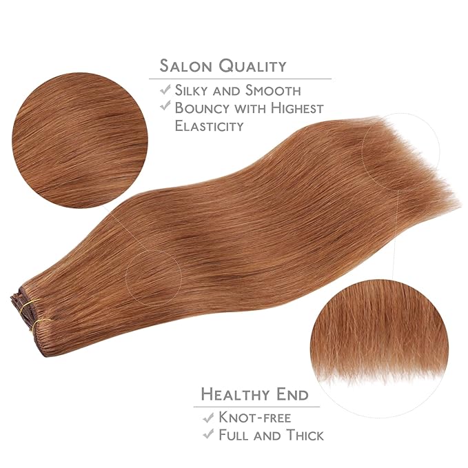 WENNALIFE Clip in Hair Extensions Real Human Hair, 16 Inch 120g 7pcs Cinnamon Terra Copper Remy Hair Straight Natural Extensiones De Cabello Humano Con Clip Ins