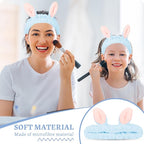 Cute Blue Rabbit Ears Headband Frog Eye Elastic to Wash Face for Women Makeup Shower Spa (1 Pack)