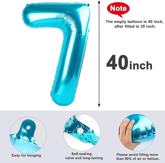 7 Balloon Numbers Birthday Decorations, 40In Light Blue Balloons - Image 5
