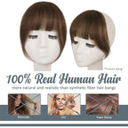 BARSDAR Medium Brown Human Hair Bangs Clip in - 100% Real Human Hair Clip in Bangs for Women - Medium Brown French Bang Extensions Natura Fringe with Temples Hairpieces