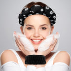 Zkptops Spa Headband for Washing Face Wristband Set Sponge Makeup SkincareVelvet Fabric Bubble Soft Get Ready Hairbands for Women Puffy Headwear Non Slip Thick Thin Hair Accessory (Black Nuts)