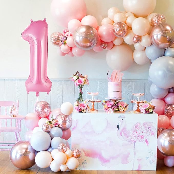 Pink Number 1 Balloon 40 Inch, Big Large Foil Helium Number Balloons, Jumbo - Image 2