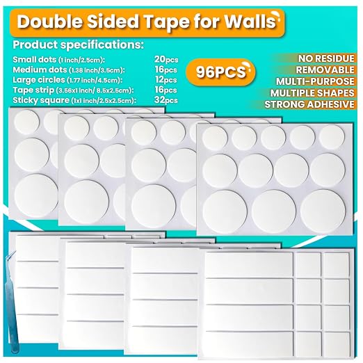 Double Sided Tape for Walls, Picture Hanging Strips Removable Mounting Dots | by Birllaid