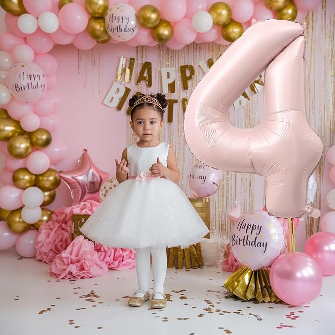 Foil 4 Balloon, Dusty Light Pink Big Number 4 Balloons - Image 3