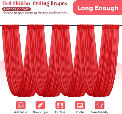 4 Panels Red Ceiling Drapes for Wedding Ceiling Drapes 5ftx40ft Wedding Arch - Image 3