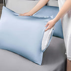 Mulberry Silk Pillowcase for Hair and Skin,Cooling Silk Pillow Case with Hidden Zipper,Allergen Proof Dual Sides Soft Breathable Smooth Silk Pillow Cover for Women (Light Blue,Queen)
