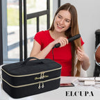 Double-layer Hair Tools Travel Case with Black Hair Dryer Bag with Detachable Divider compatible with Shark FlexStyle/SmoothStyle - Flat Curling Iron Travel Organizer