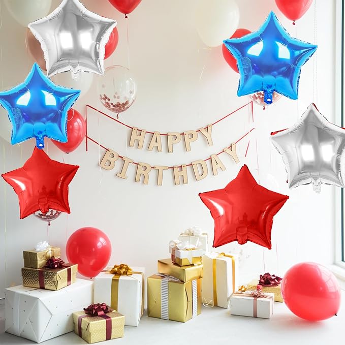 Red Blue Silver Star Foil Balloons, 18 Inch Red and Black Stars Balloons - Image 4