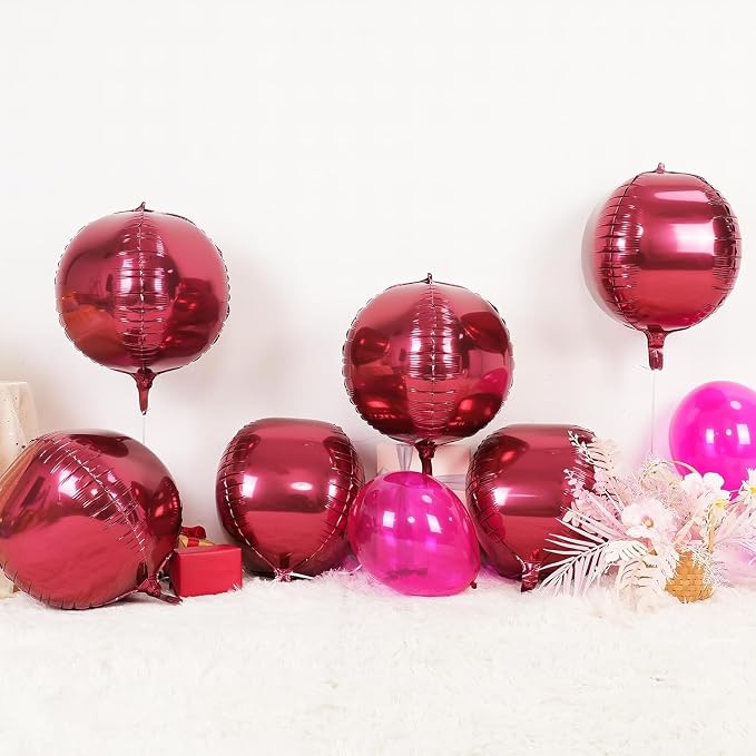 6Pcs Burgundy Round Foil Balloons, Giant 4D Round Ball Balloon, 22 Inch - Image 3