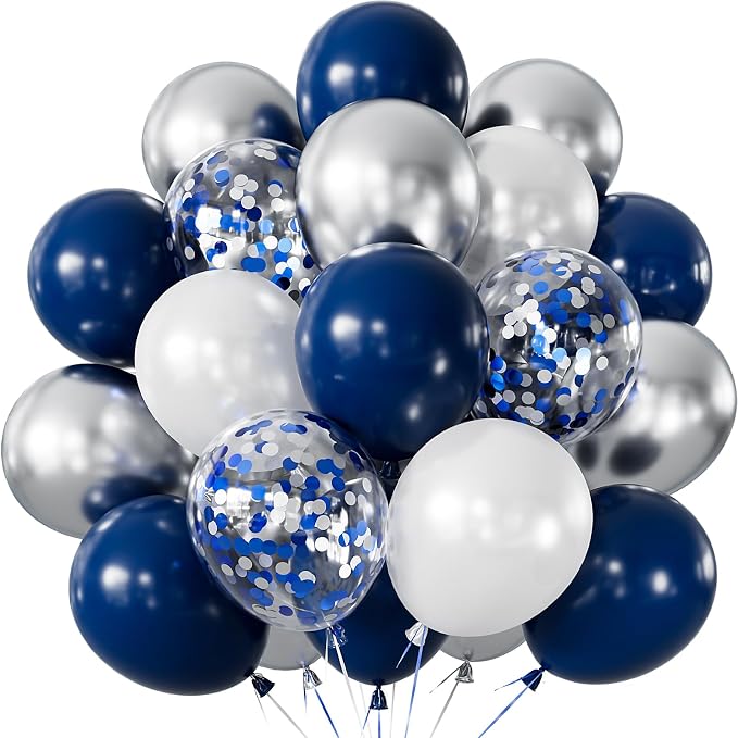 Navy Blue and Silver Balloons, Baby Shower, Anniversary, Father's Day Decor by Haolongfa