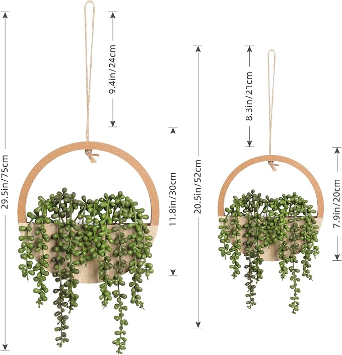 2pcs Artificial Succulents Hanging Plants 20.1'' Fake String of Pearls in Pot - Image 2