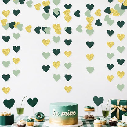 Sage Green and Gold Heart Party Glitter Gold Paper Olive Green Love Heart - Image 5