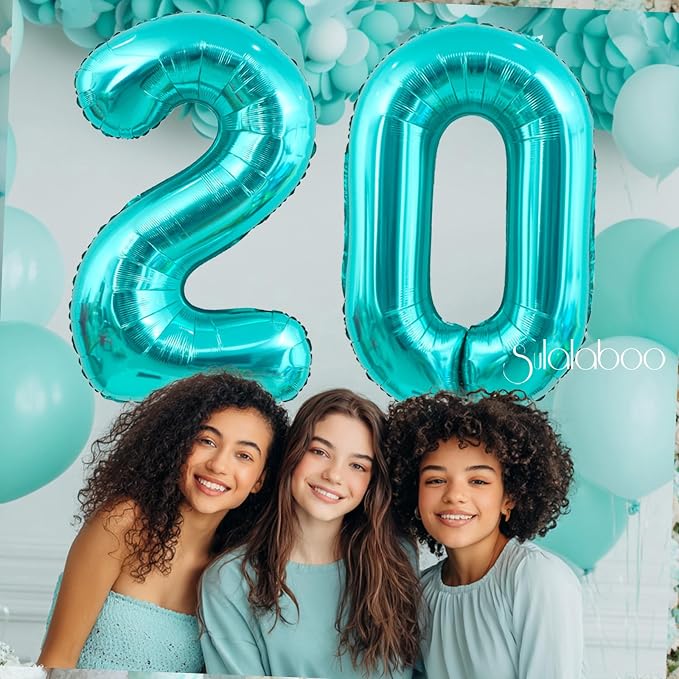 40 Inch Big Teal Blue Number 20 Foil 0-9 Mylar Helium Balloons | Large Digital - Image 6