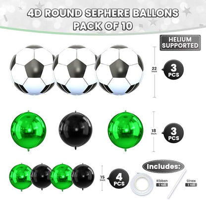 Soccer Round Foil Balloons, Metallic Green Black Soccer Foil Baloon - Image 2