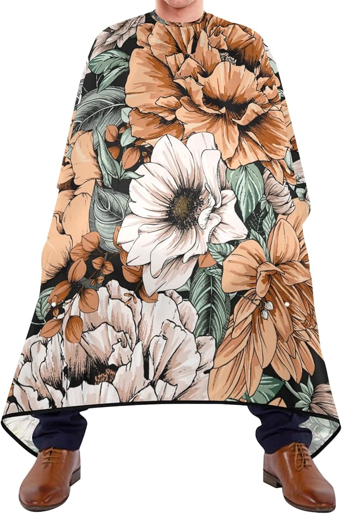 ALAZA Vintage Modern Floral Flower Barber Cape for Men Women, Waterproof Haircut Apron Beard Shaving Bib Hair Cutting Cloth 55 x 65 Inch