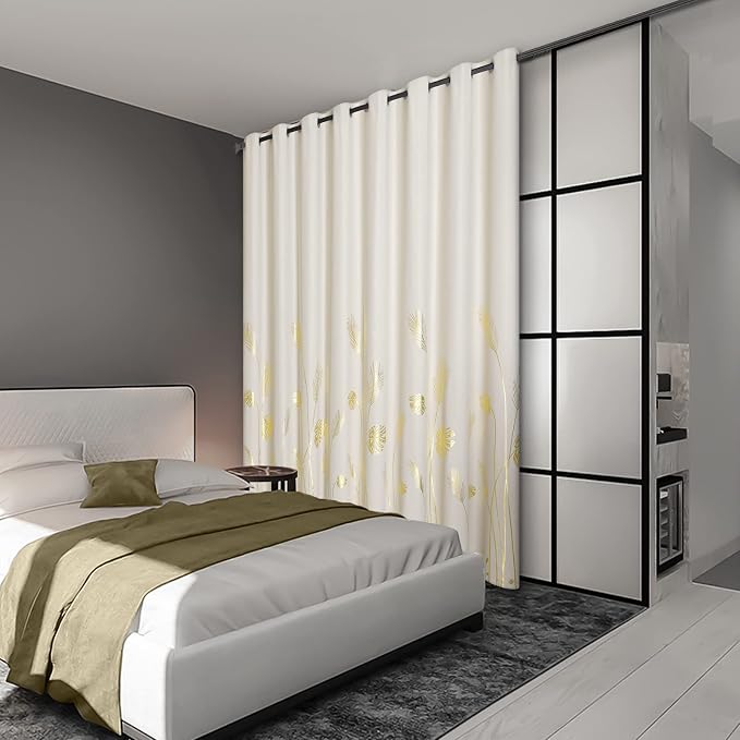 Cream Beige Curtain for Sliding Door 100W x 108L Inch Long Unique Gold Tree - Image 2