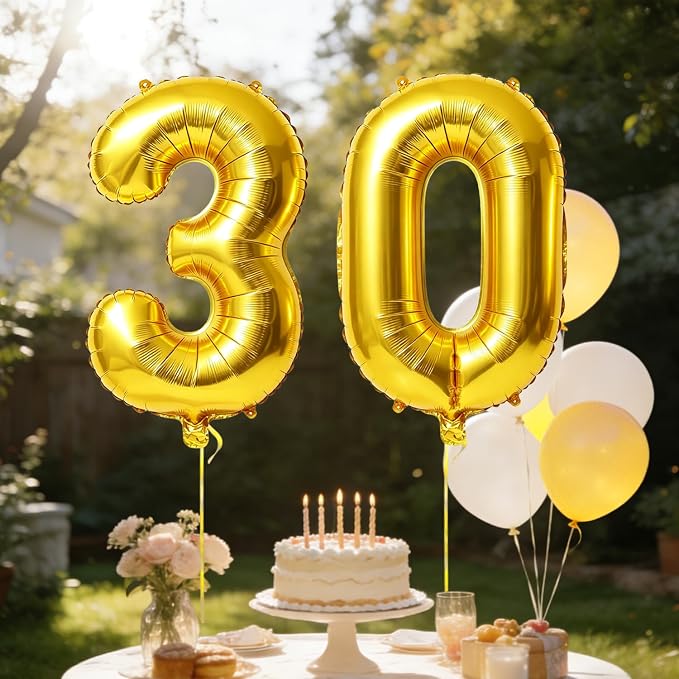 40 Inch Number 30 Balloons for 30th Birthday Party Decorations, 0-100 Gold - Image 3