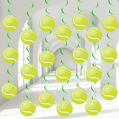60pcs Tennis Party Foil Swirl Decorations Tennis Ball Ceiling Hanging Banners by ZOIIWA