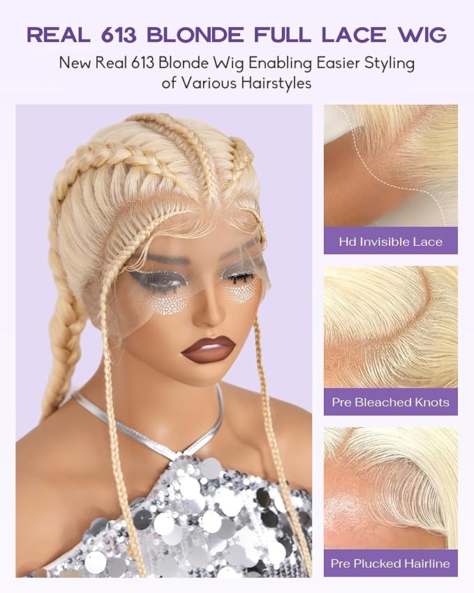 Real Full Lace Human Hair Wigs 613 Lace Front Wig Human Hair 180 Density Body Wave HD Full Lace Blonde Wig Plucked Bleached Knots Breathable Full Scalp Wig for Women 30Inch