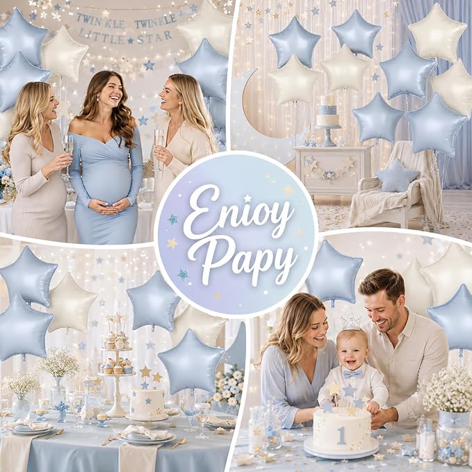 Dusty Blue Star Balloons, 18 Inches Star Foil Balloons - Image 6