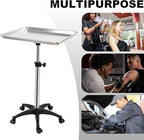 Salon Rolling Tray, Height Adjustable Tattoo Tray Rolling Cart, Storage Utility Trolley for Spa, Beauty Salon Service, Hairdresser Cart with Wheels, Black (Silver)