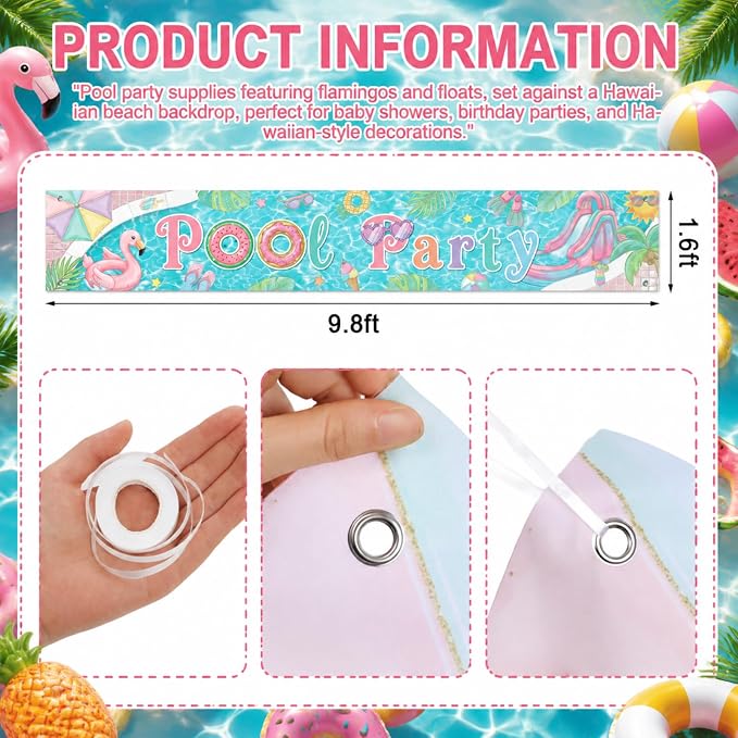 Lounsweer Pastel Pool Party Decoration Swimming Pool Party Banner Pastel Themed - Image 3