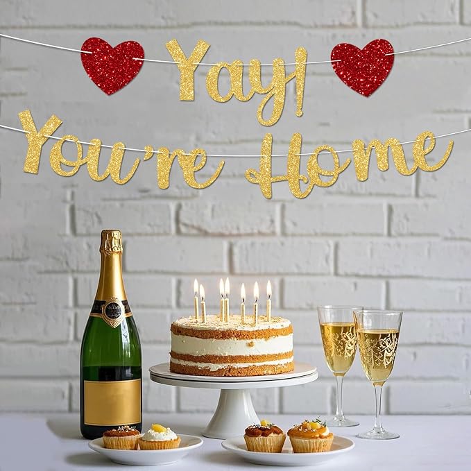 Gold Glitter Welcome Home Banner, Yay! You're Home Banner - Image 7