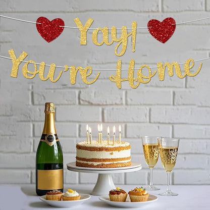 Gold Glitter Welcome Home Banner, Yay! You're Home Banner - Image 7