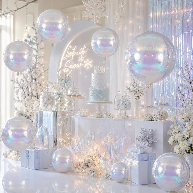 15 Pcs Iridescent Round Foil Balloons, 22/15/10 Inch 4D Ball Balloons Clear - Image 8