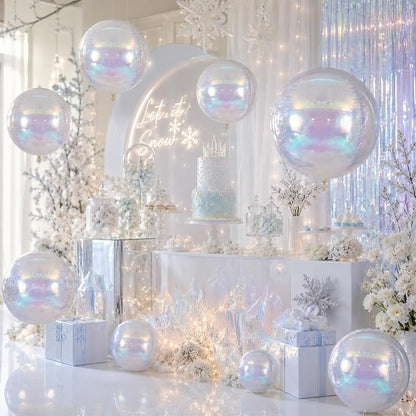 15 Pcs Iridescent Round Foil Balloons, 22/15/10 Inch 4D Ball Balloons Clear - Image 8