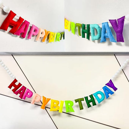 Pre-Strung Happy Birthday Banner, Felt Ball Garland HAPPY BIRTHDAY Garland | 3D - Image 3