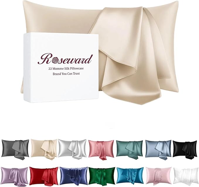 Beige Silk Pillow Cases with Zipper Made in USA, Real Silk Pillowcase for Acne Prone Skin Standard Size, 6A Grade Pure 22 Momme, 1 Pc 20"x26" (Standard, Beige)