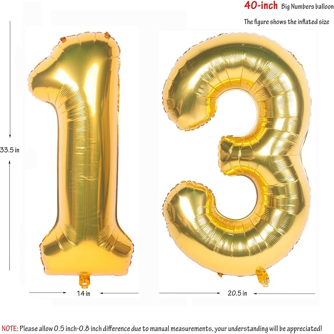 40 Inch gold Number Balloons 13 Helium Foil Mylar Balloon | Birthday Party - Image 2