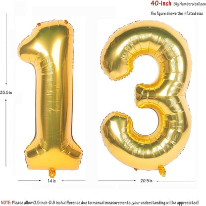 40 Inch gold Number Balloons 13 Helium Foil Mylar Balloon | Birthday Party - Image 2