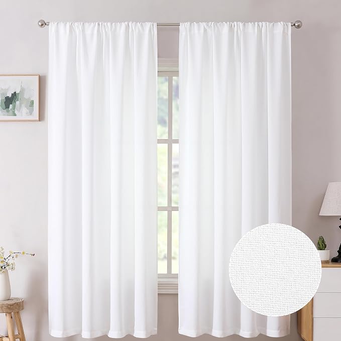 Tollpiz Short Linen Curtain Bedroom Rod Pocket Semi Sheer Curtains Burlap Light by Tollpiz