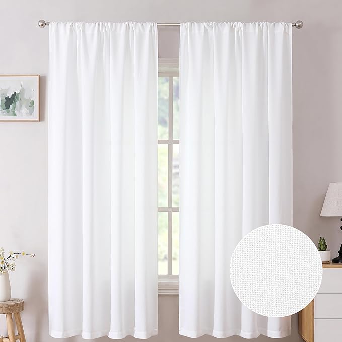Tollpiz Short Linen Curtains Living Room Rod Pocket Semi Sheer Curtain Burlap by Tollpiz
