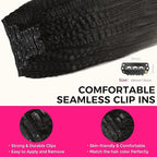 Lashey Clip in Hair Extensions Kinky Straight Seamless Hair Extensions Clip in for Women 9pcs 130g Natural Black Real Human Hair with Ultra PU weft 16 Inch