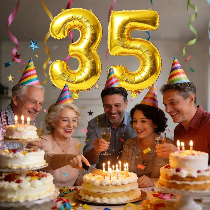 40 Inch Number 35 Balloons for 35th Birthday Party Decorations, 0-100 Gold - Image 2