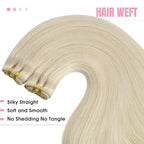 YoungSee Human Hair Weft Extensions Blonde Sew in Hair Extensions Real Human Hair Platinum Blonde Soft and Silky Double Weft Human Hair Extensions 24Inch 100G